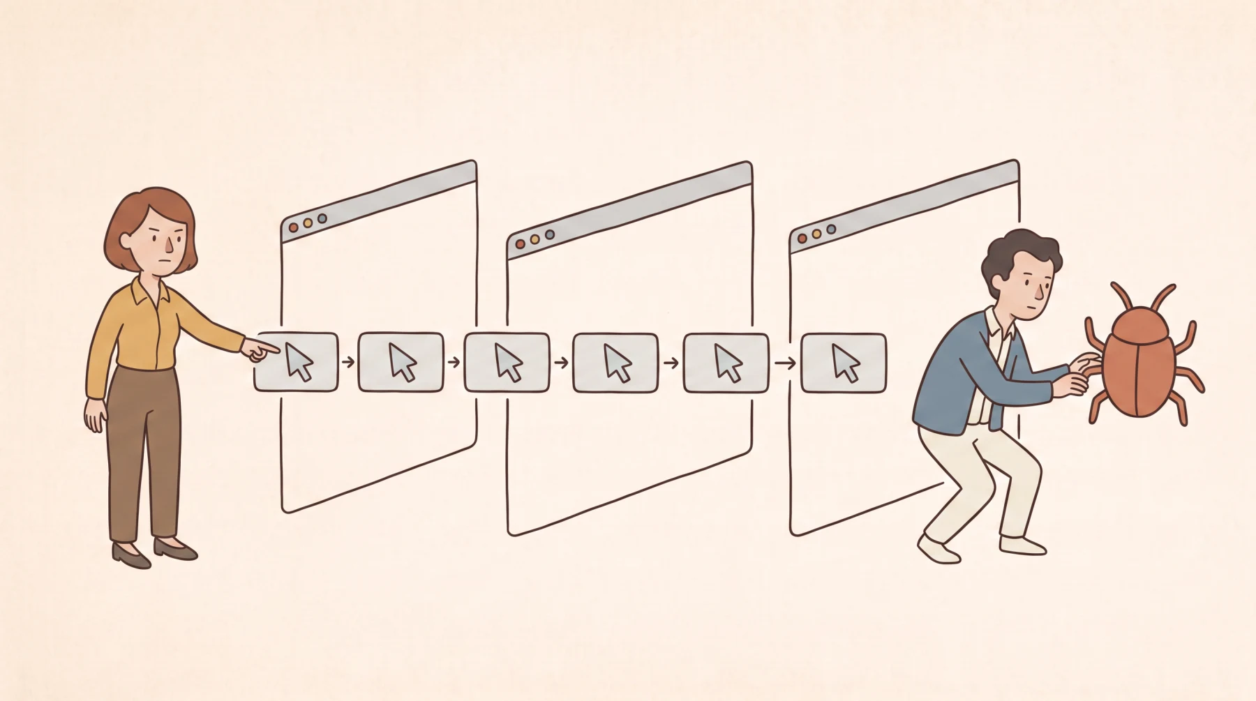 A person documenting each step used to reproduce a problem